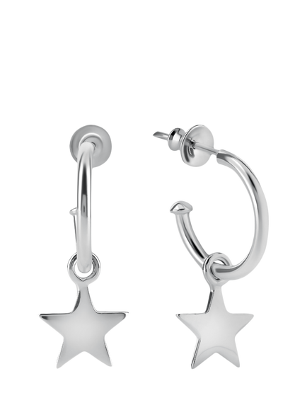 Andea Sterling Silver Hoop Star Drop Earrings, Silver