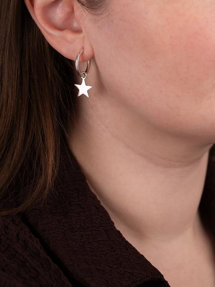 Andea Sterling Silver Hoop Star Drop Earrings - view 2, Silver