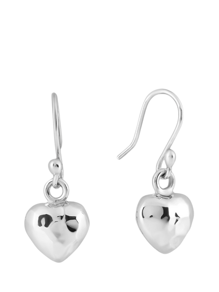 Andea Sterling Silver Hammered Heart Earrings, Silver