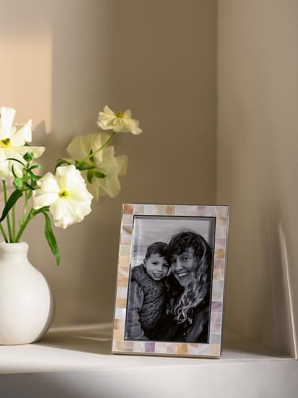 The White Company Mother of Pearl Photo Frame, 4 x 6" (10 x 15cm), White - view 2, White