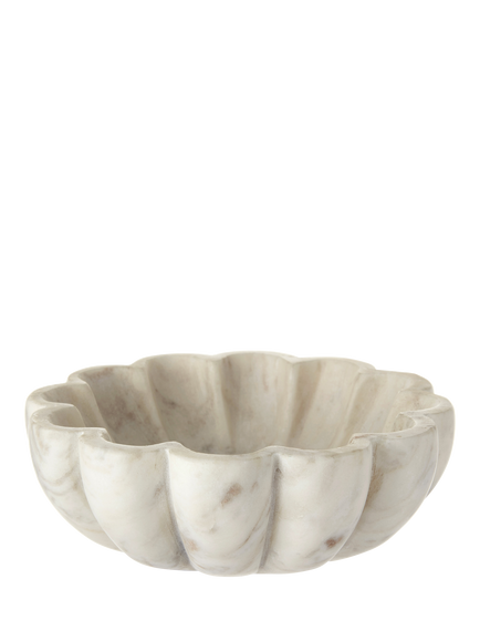 The White Company Larton Scalloped Marble Bowl, 15cm, White, White