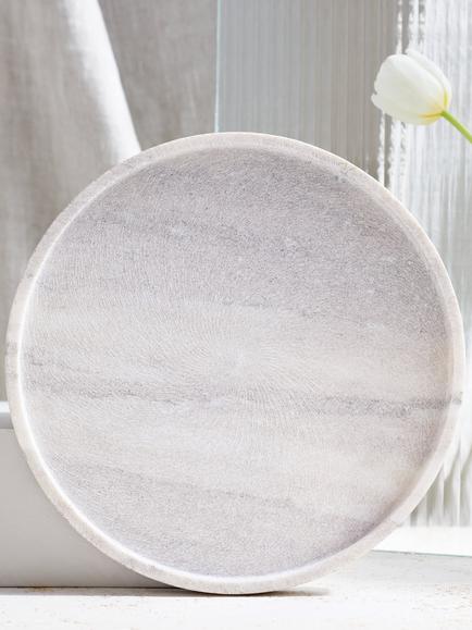 The White Company Round Marble Board, 28cm, White - view 2, Stone