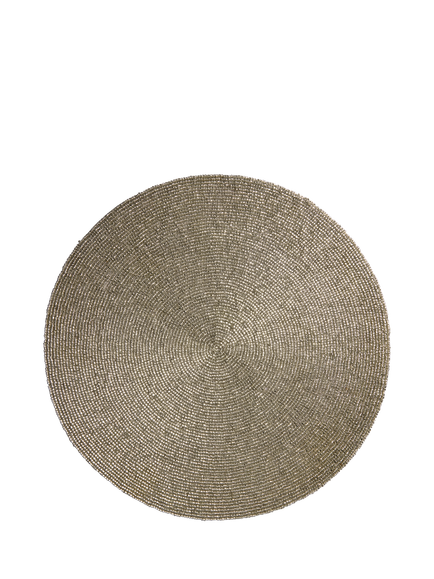 The White Company Round Beaded Placemat, Silver, Silver