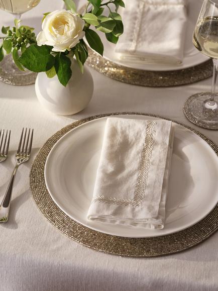 The White Company Round Beaded Placemat, Silver - view 2, Silver