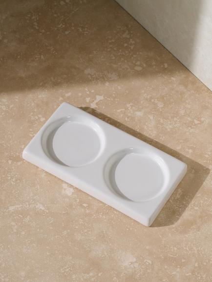 The White Company Morston Stoneware Bathroom Bottle Holder, White - view 2, White
