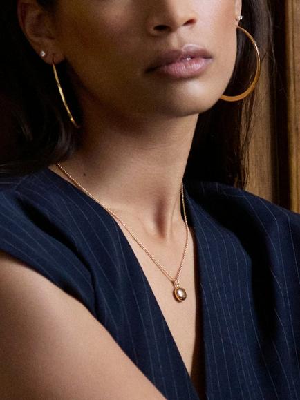Dinny Hall 18ct Gold Plated Vermeil Button Locket Charm Necklace, Gold - view 2, Gold