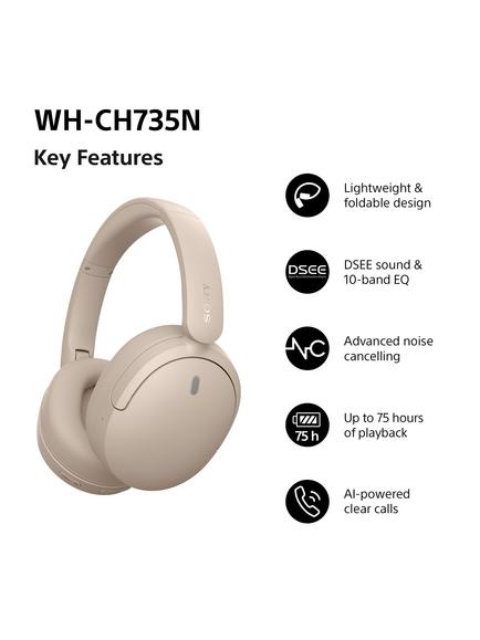 Sony WH-CH735N Noise Cancelling Bluetooth Wireless On-Ear Headphones with Mic/Remote - view 2, Cream
