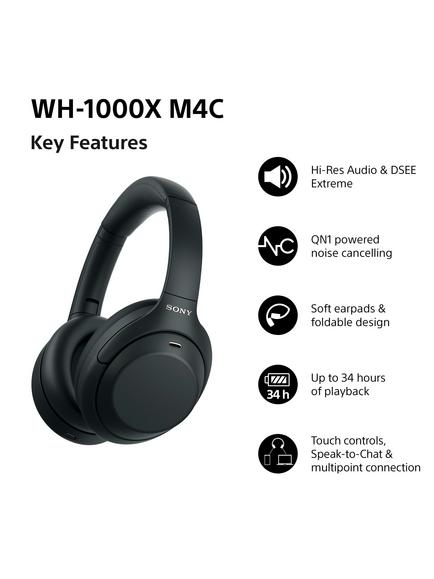 Sony WH-1000XM4C Noise Cancelling Wireless Bluetooth High Resolution Audio Over-Ear Headphones with Mic/Remote - view 2, Black