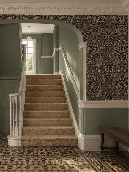 Morris & Co. Blackthorn Wallpaper - view 2, Charcoal