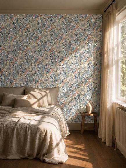 Morris & Co. Golden Lily Wallpaper - view 2, Blue