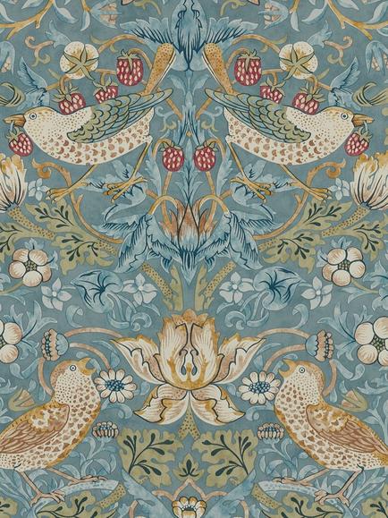Morris & Co. Strawberry Thief Wallpaper, Slate/Vellum