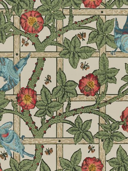 Morris & Co. Trellis Wallpaper, MOW0173-01, Sage/Rose