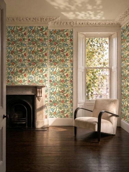 Morris & Co. Trellis Wallpaper, MOW0173-01 - view 2, Sage/Rose