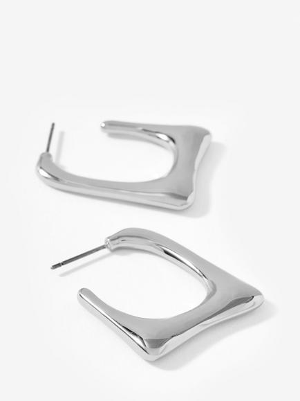 Mint Velvet Square Hoop Earrings - view 2, Silver