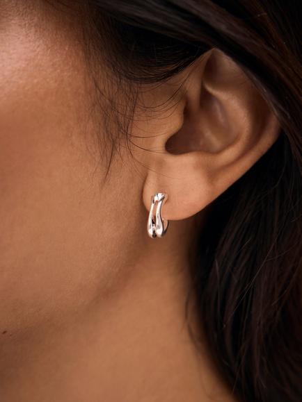 Mint Velvet Double Wave Hoop Earrings, Silver - view 2, Silver