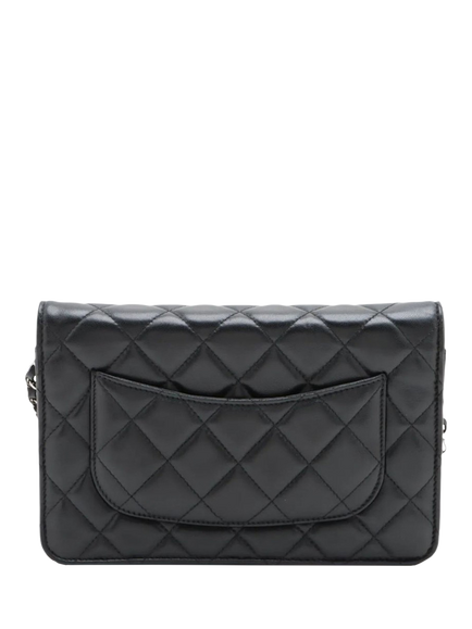 Pre-loved CHANEL 2020 Lambskin Diamond Quilted Wallet on Chain Bag, Black - view 2, Black