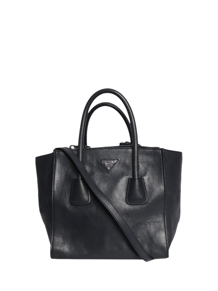 Pre-loved Prada Glace Calfskin Twin Pocket Grab Bag, Navy, Navy