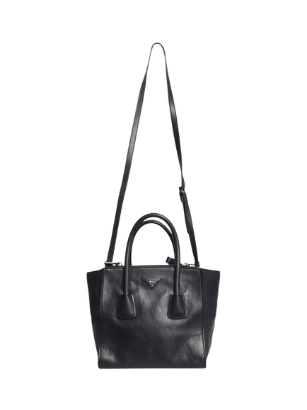 Pre-loved Prada Glace Calfskin Twin Pocket Grab Bag, Navy - view 2, Navy