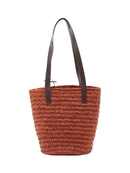 Pre-loved SAINT LAURENT Paris Panier Raffia and Leather Tote Bag, Brown, Brown