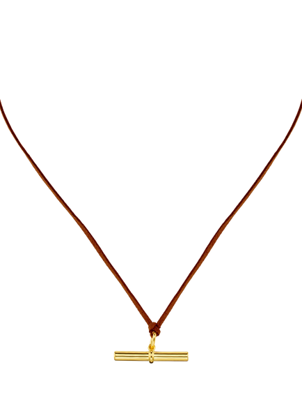 Orelia Statement T-Bar Adjustable Cord Necklace, Brown/Gold, Brown/Gold