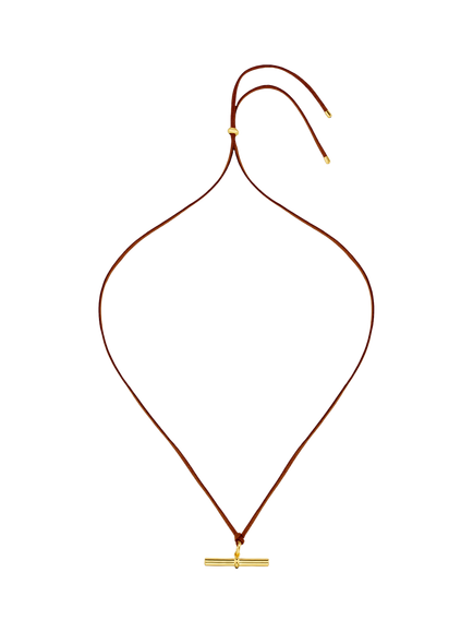 Orelia Statement T-Bar Adjustable Cord Necklace, Brown/Gold - view 2, Brown/Gold
