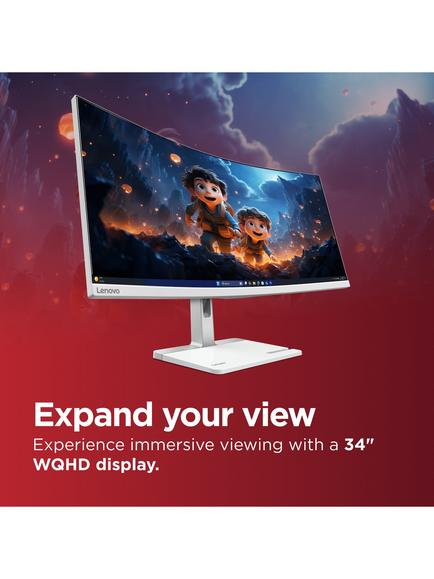 Lenovo Legion 34W-4C HDR Ultra Wide Quad HD Curved Gaming Monitor, 34”, Cloud Grey - view 2, Cloud Grey