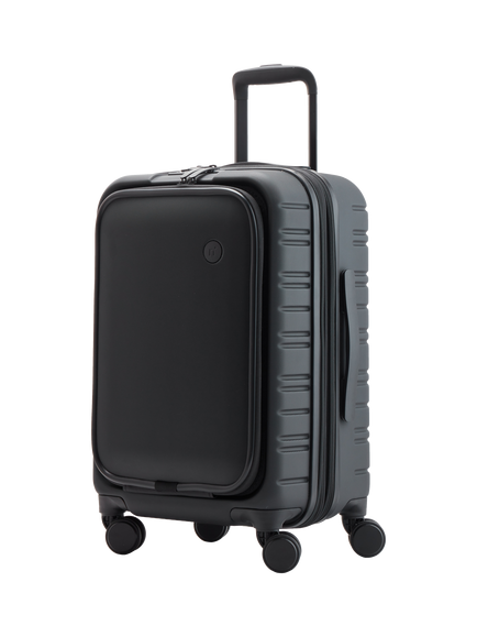 Nere Stori Front Open 55cm Expandable 4-Wheel Cabin Suitcase, 33/41L, Black, Black