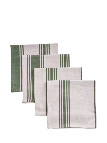 Neptune Cora Stripe Cotton Rich Napkins, Set of 4, Natural/Green, Natural/Green