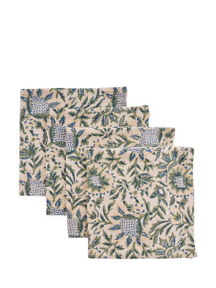 Neptune Sylvie Thistle Cotton Rich Napkins, Set of 4, Blue/Green, Blue/Green