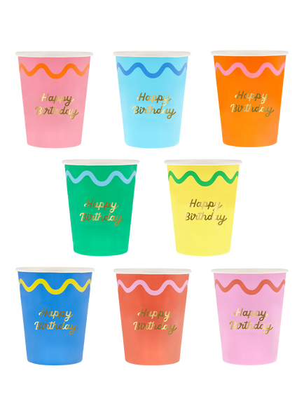 Meri Meri Wiggle Edge Birthday Paper Cups, Pack of 8, Multi