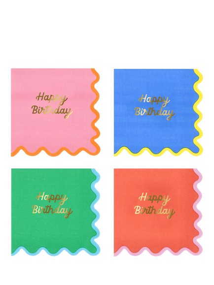 Meri Meri Happy Birthday Wiggle Edge Paper Napkins, Pack of 16, Large, Multi
