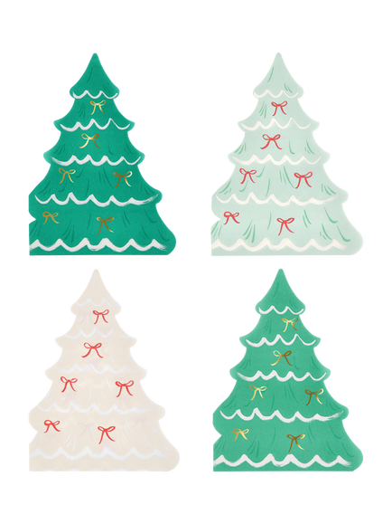 Meri Meri Christmas Trees with Bows Paper Napkins, Pack of 16, Multi