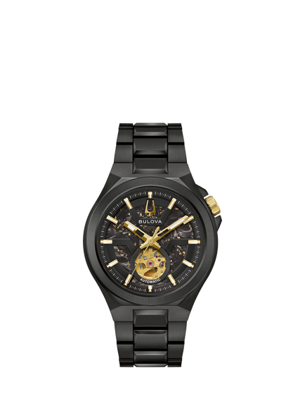 Bulova 98A340 Men's Maquina 42mm Round Bracelet Strap Watch, Black, Black