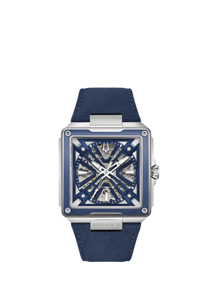 Bulova 98A342 Men's Series X2 Automatic Skeleton Suede Strap Watch, Silver, Silver Tone