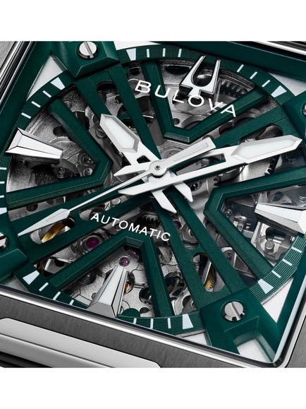 Bulova 98A343 Men's Series X2 41mm Square Suede Strap Watch, Silver/Green - view 2, Silver/Green