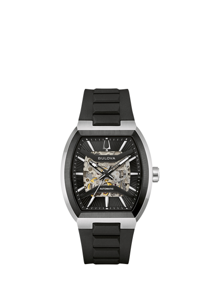 Bulova 98A346 Men's Maquina 40mm Round Silicone Strap Watch, Silver/Black, Silver/Black