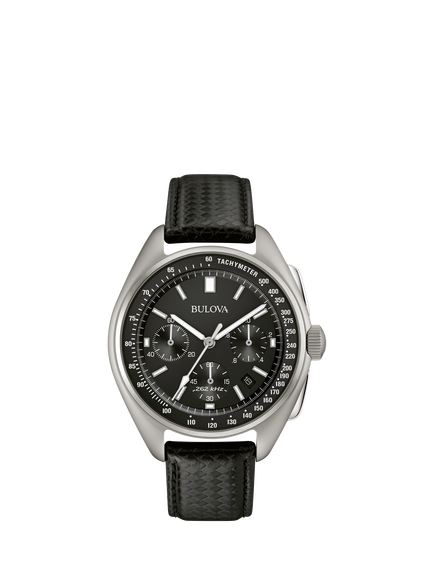 Bulova 96B251 Men's Lunar Pilot Chronograph Round Leather Strap Watch, Silver/Black, Silver/Black