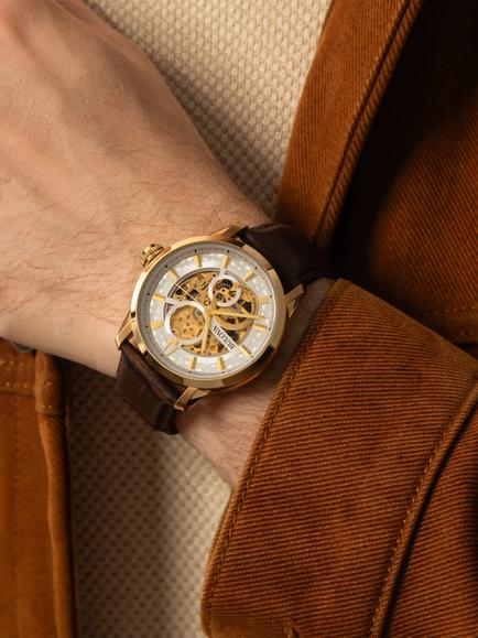 Bulova 97A138 Men's Classic Sutton Round Leather Strap Watch, Gold/Brown - view 2, Gold/Brown