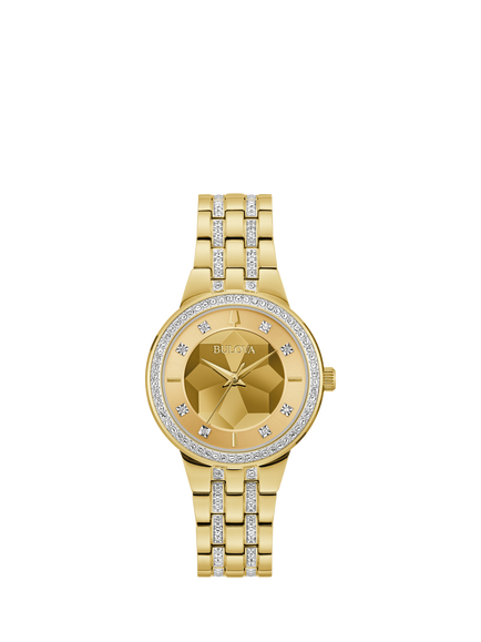 Bulova 97L176 Women's Crystal Round Bracelet Strap Watch, Gold, Gold Tone