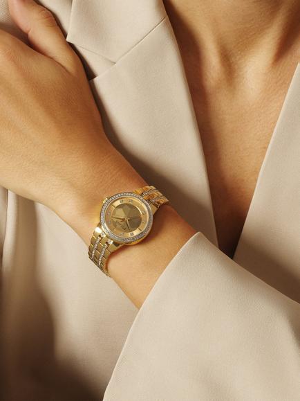 Bulova 97L176 Women's Crystal Round Bracelet Strap Watch, Gold - view 2, Gold Tone