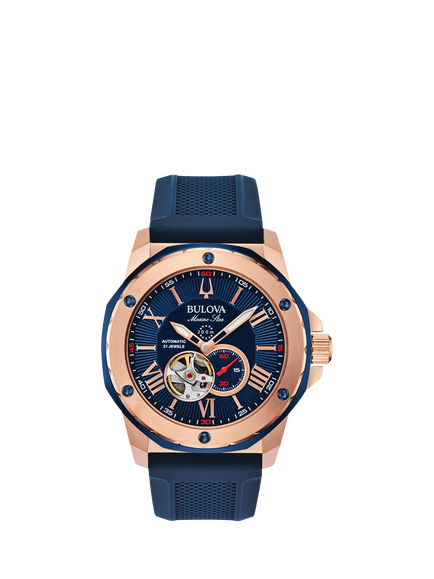 Bulova 98A227 Men's Automatic Round Silicone Strap Watch, Rose Gold, Rose Gold Tone