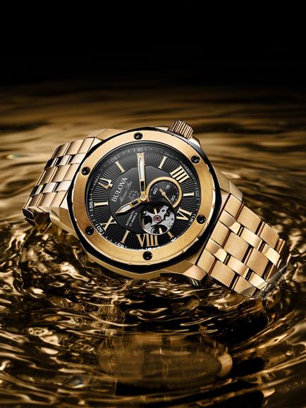 Bulova 98A273 Men's Marine Star Automatic Round Bracelet Strap Watch, Gold - view 2, Gold Tone