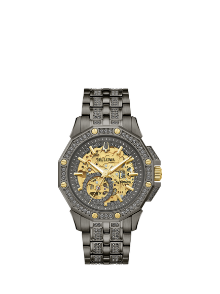 Bulova 98A293 Men's Crystal Octava Round Bracelet Strap Watch, Black, Black