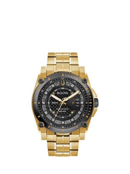 Bulova 98D156 Men's Icon Precisionist 46mm Round Bracelet Strap Watch, Gold, Gold Tone