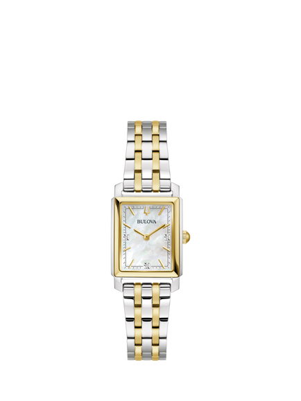 Bulova 98P220 Women's Sutton Collection Rectangular Bracelet Strap Watch, Two Tone, Two Tone
