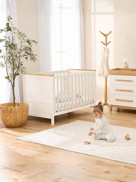 Tutti Bambini Misha Cotbed, Pocket Sprung Mattress & Hallee Changing Table Dresser, White/Golden Oak - view 2, White/Golden Oak