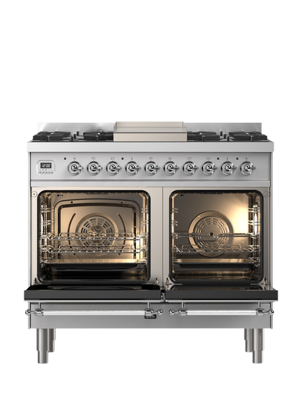 ILVE Milano PD10FNE3 100cm Dual Fuel Range Cooker with Gas Hob - view 2, Stainless Steel & Chrome