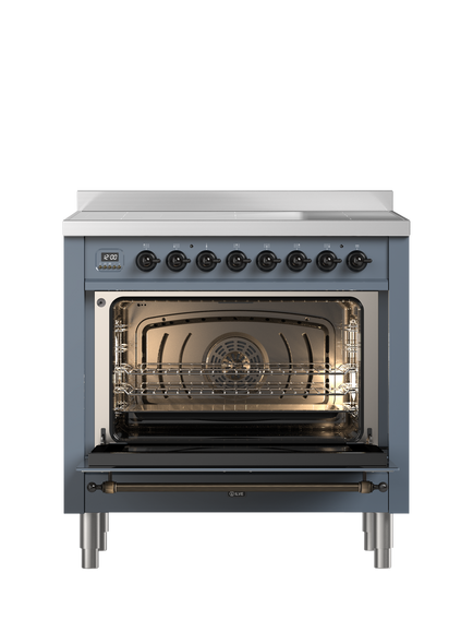 ILVE Milano PI096NE3 90cm Electric Range Cooker with Induction Hob - view 2, Blue Grey & Bronze