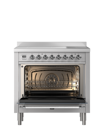 ILVE Milano PI096NE3 90cm Electric Range Cooker with Induction Hob - view 2, Stainless Steel & Chrome