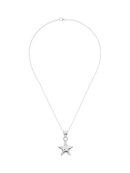 Andea Puffed Star Pendant Necklace, Silver, Silver